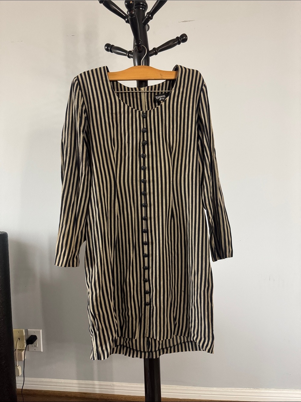 Classic Fendi-Color Striped Button-Front Women’s Dress - Black & Cream - Vintage